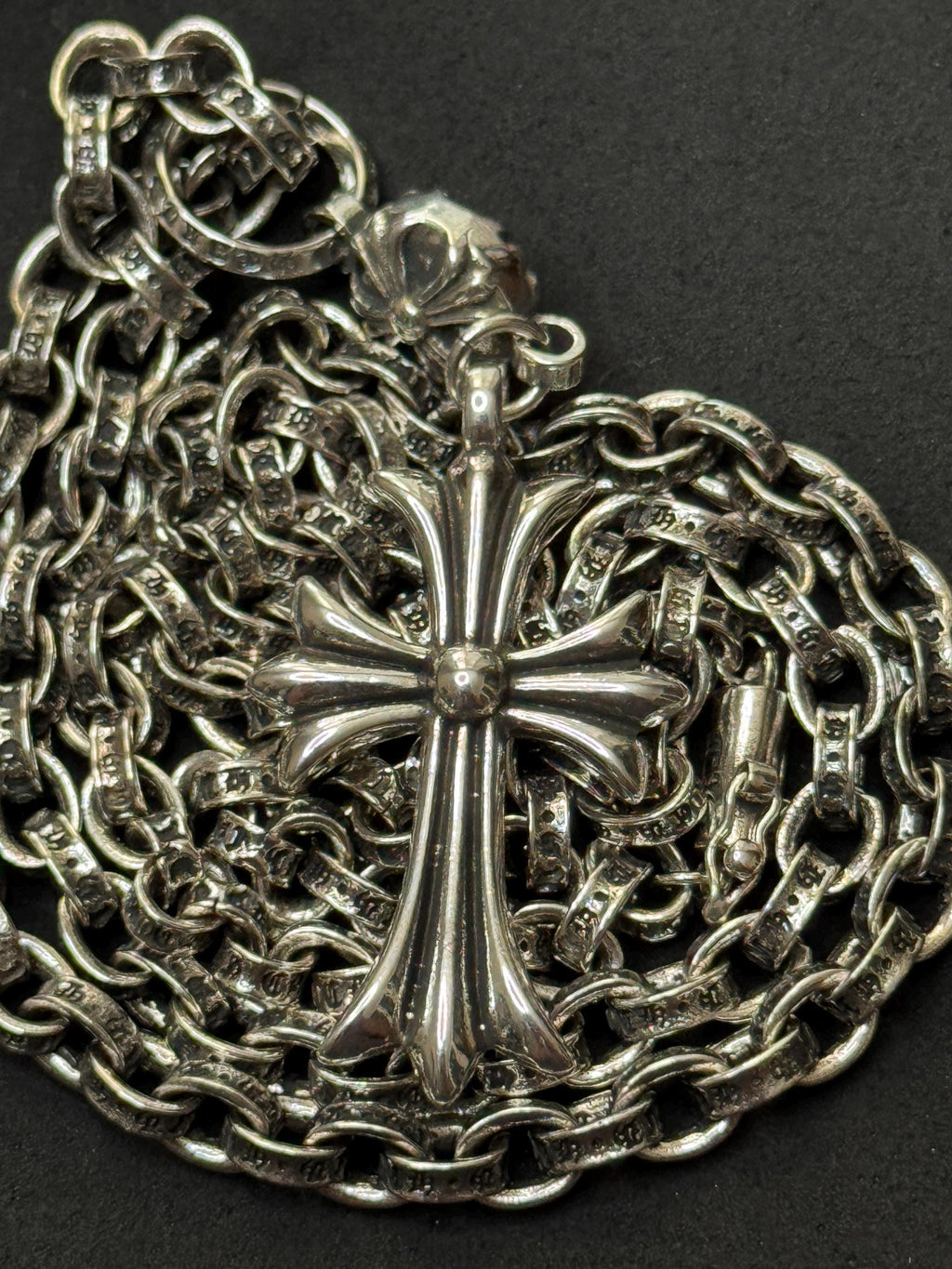 Ch gothic style y2k cross pendant engraved necklace chrome .925 silver chain pendant 24in for men and women unisex a25