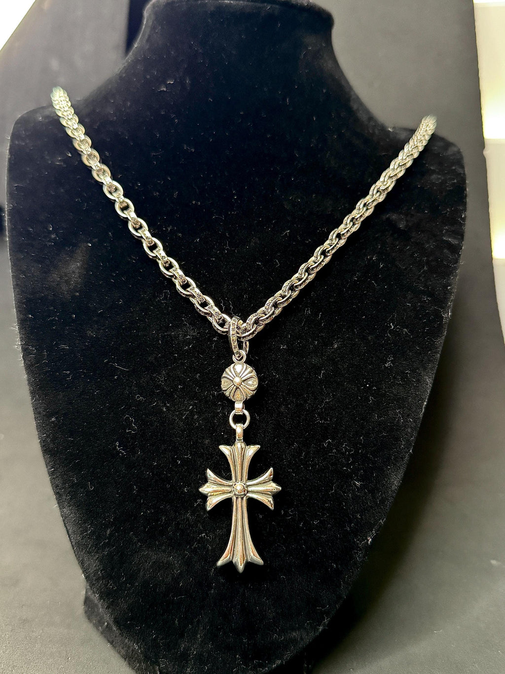 Ch gothic style y2k cross pendant engraved necklace chrome .925 silver chain pendant 24in for men and women unisex a25