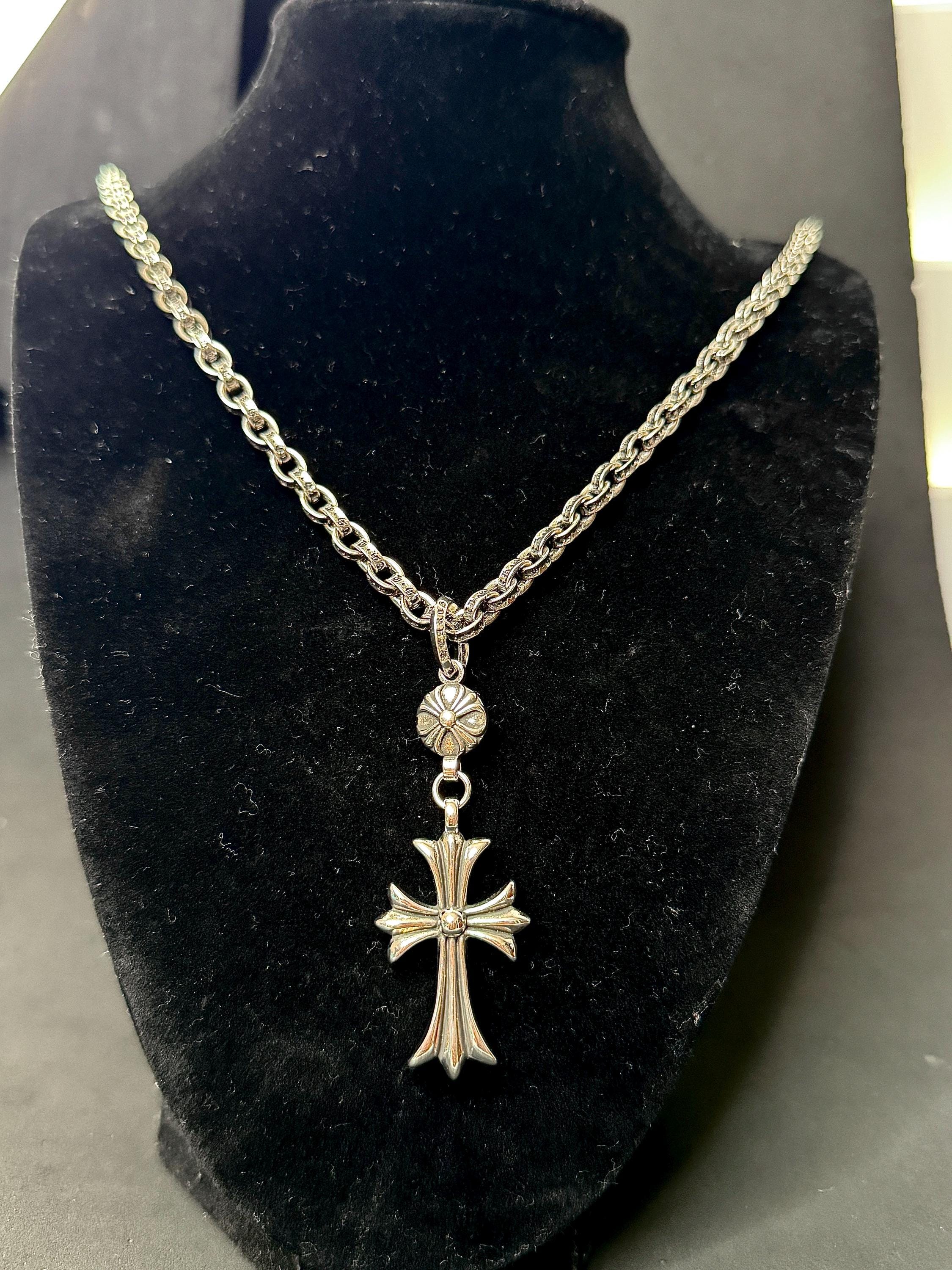 Ch gothic style y2k cross pendant engraved necklace chrome .925 silver chain pendant 24in for men and women unisex a25