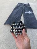 Y2K grunge silver stud belt leather punk silver e5