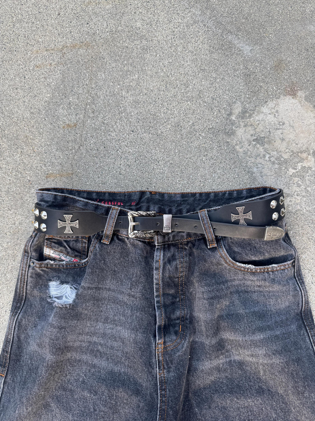 Y2K grunge silver stud belt leather punk silver e5