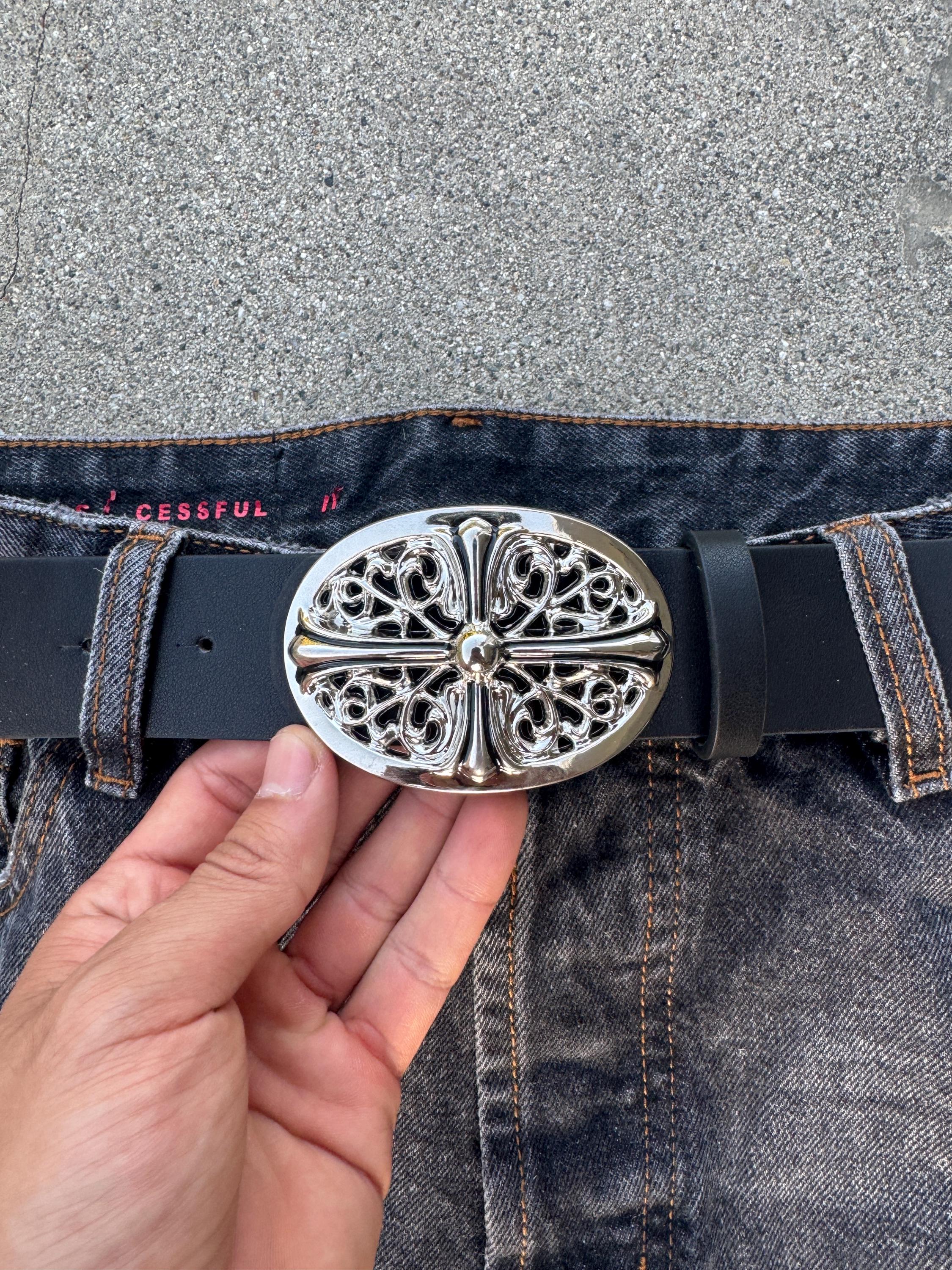 CH grunge silver stud belt leather punk Y2K chrome silver e9