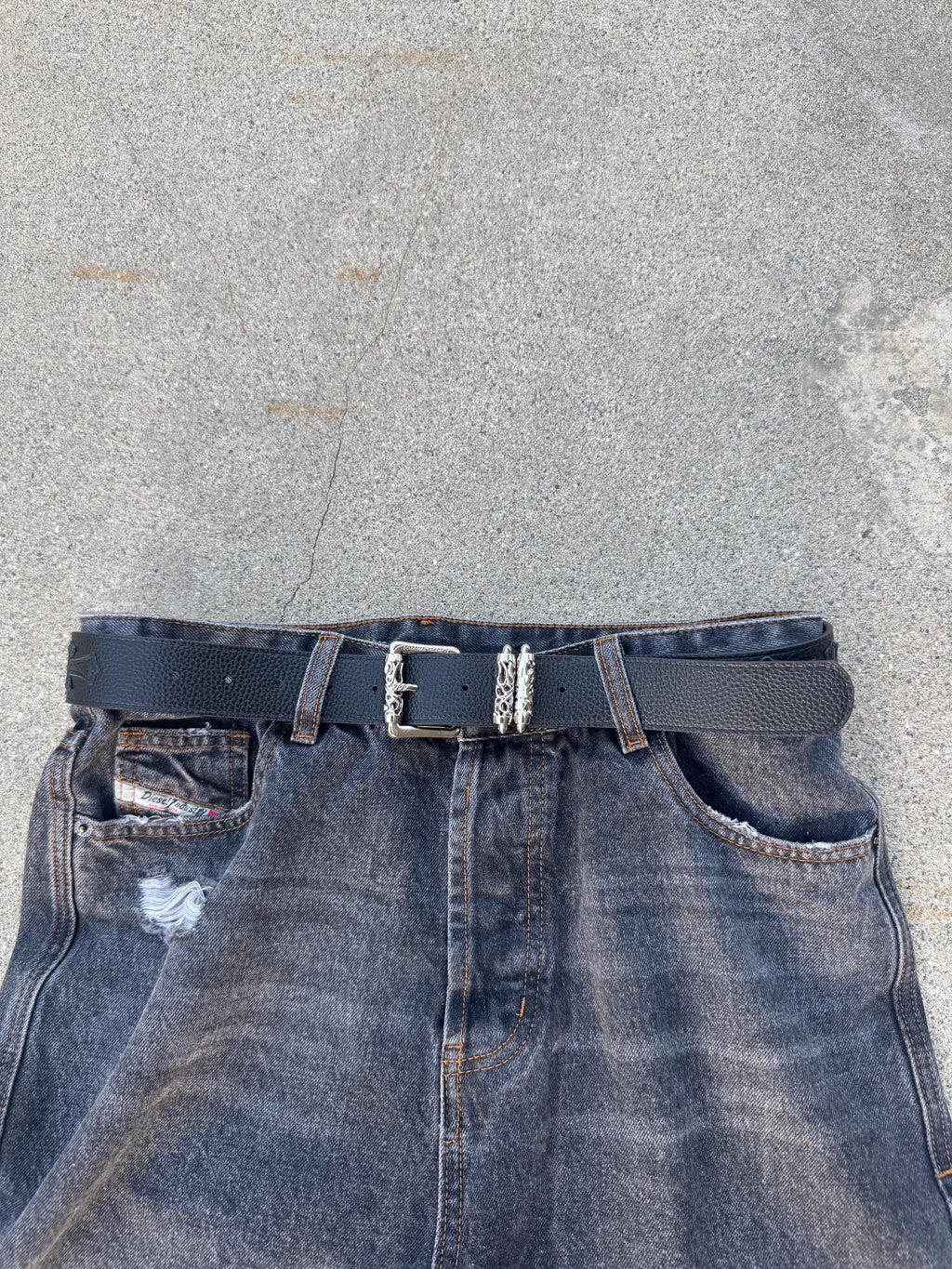 CH grunge black silver roller belt leather crosses patch punk Y2K chrome silver e7