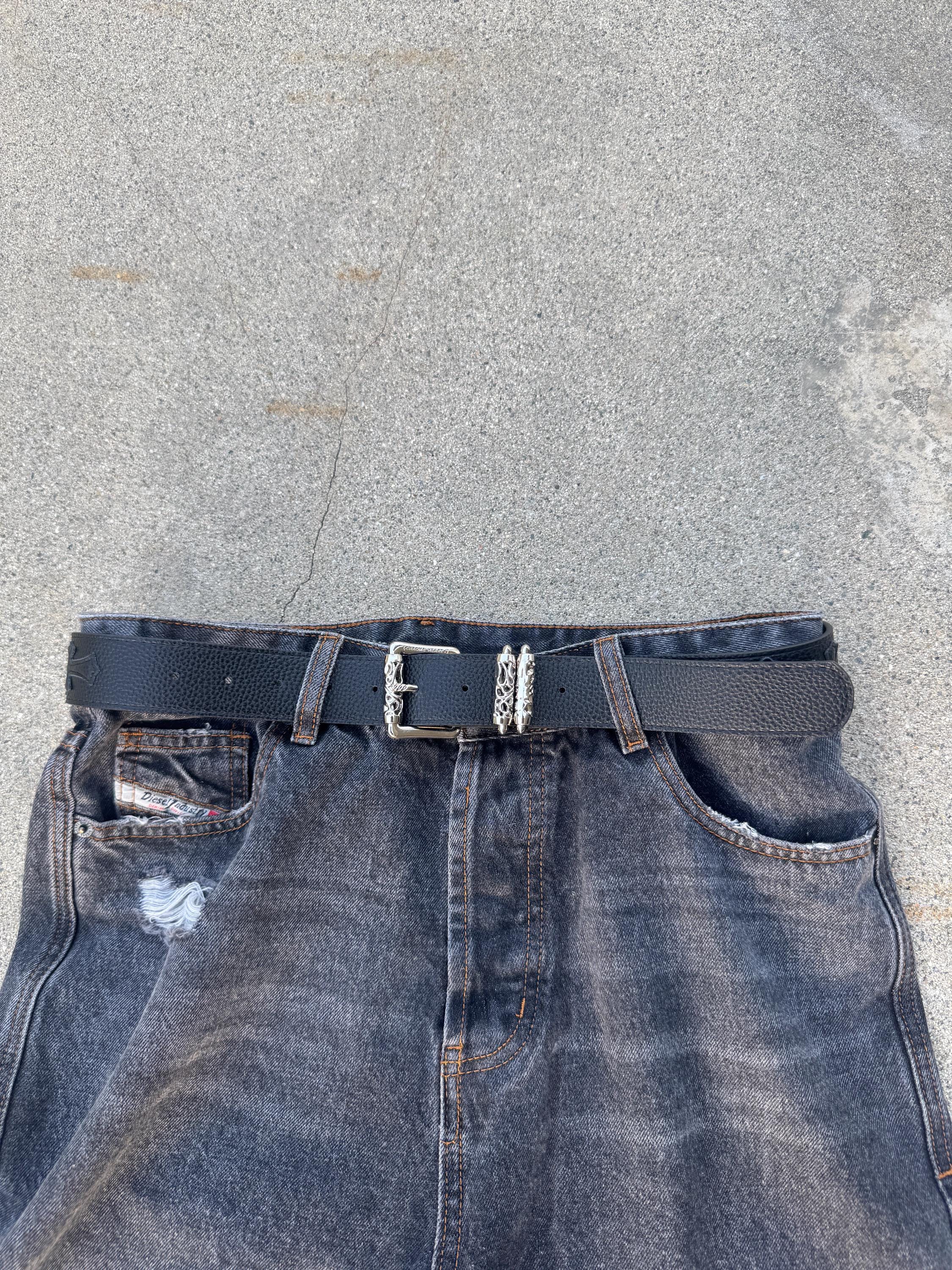 CH grunge black silver roller belt leather crosses patch punk Y2K chrome silver e7