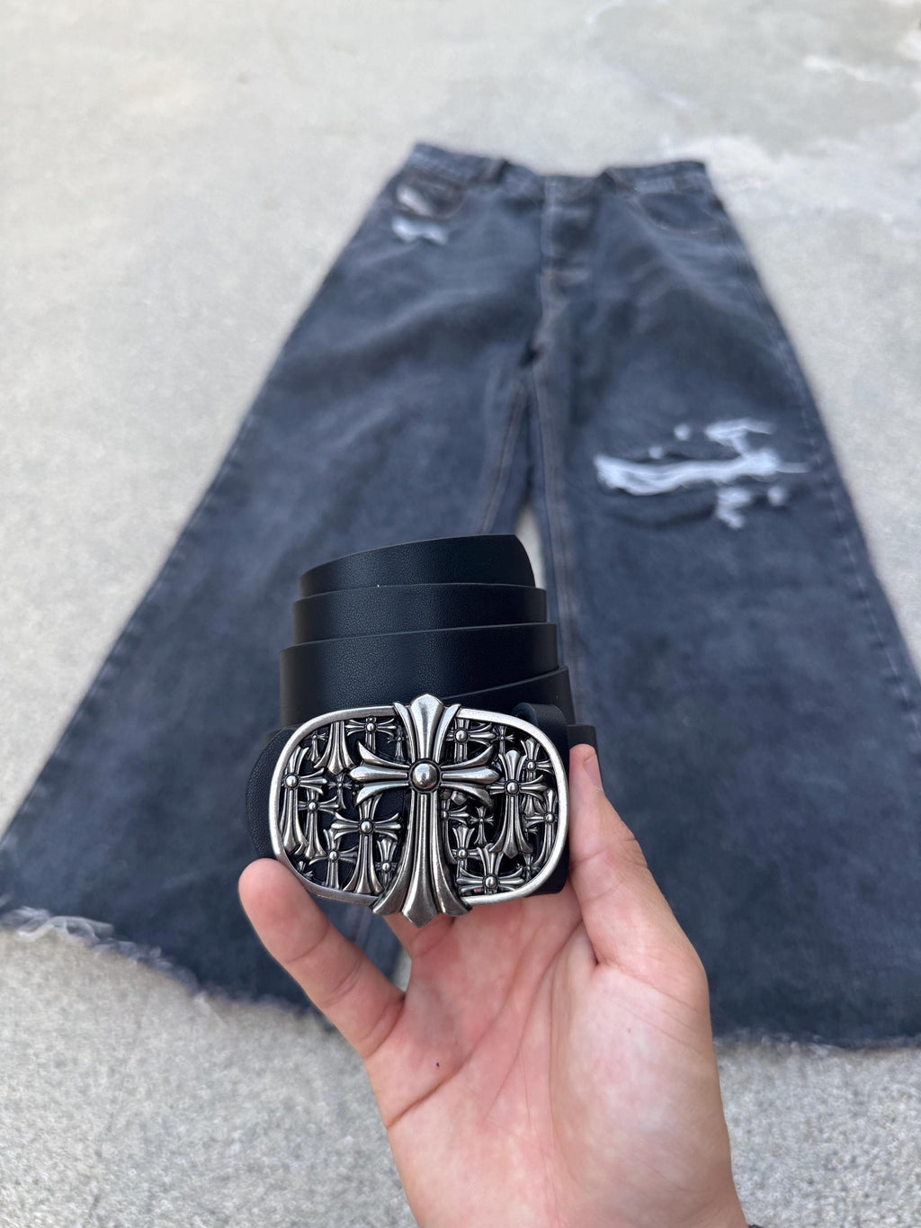 CH grunge silver belt leather cemetery punk Y2K chrome silver e8