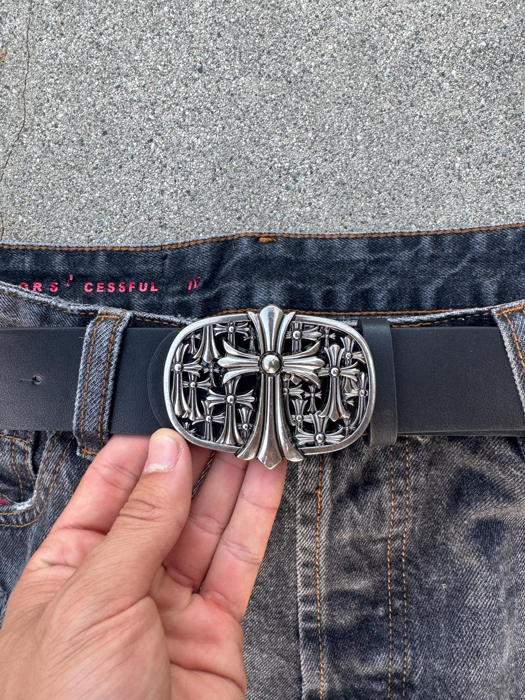 CH grunge silver belt leather cemetery punk Y2K chrome silver e8