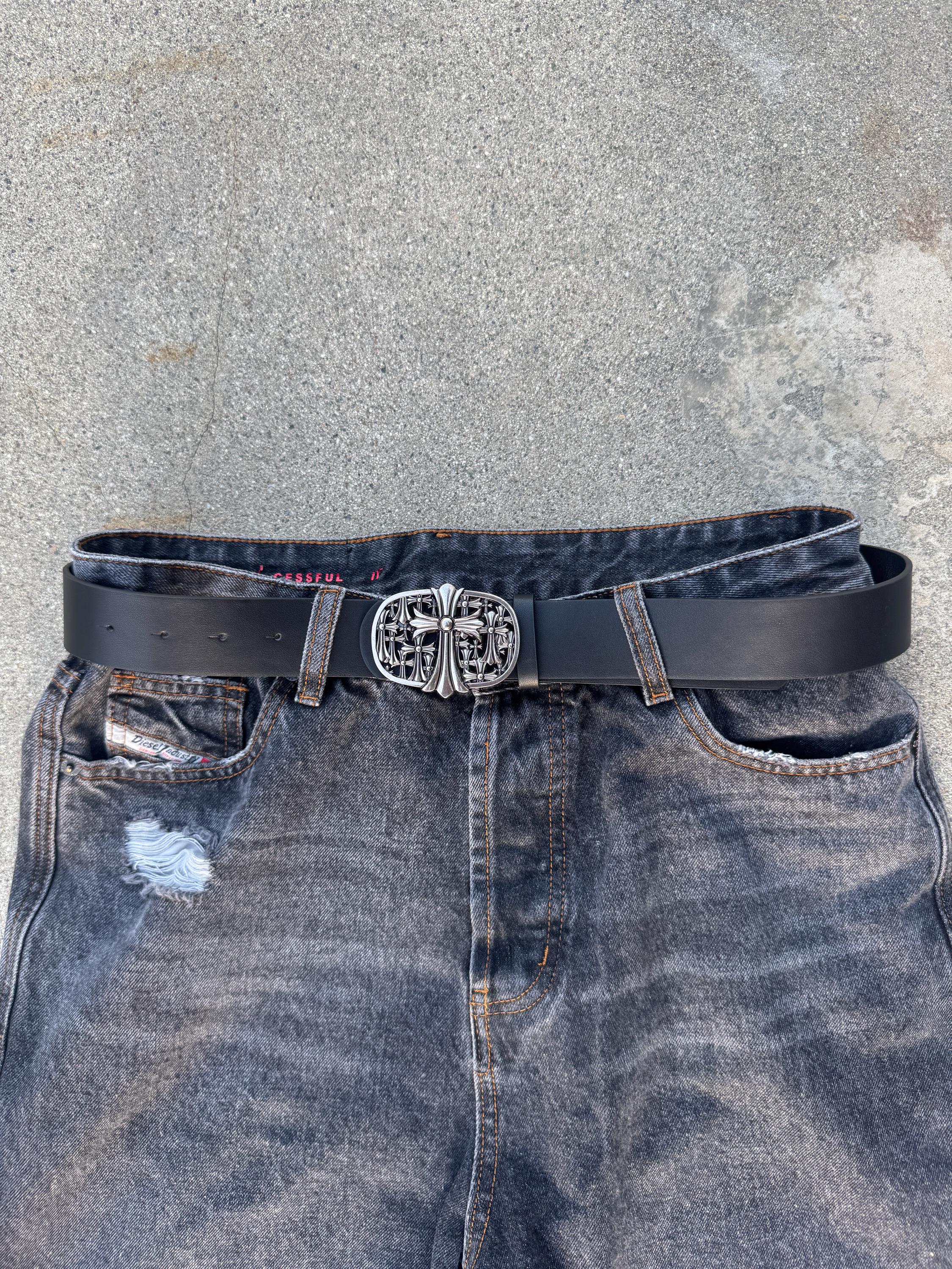 CH grunge silver belt leather cemetery punk Y2K chrome silver e8