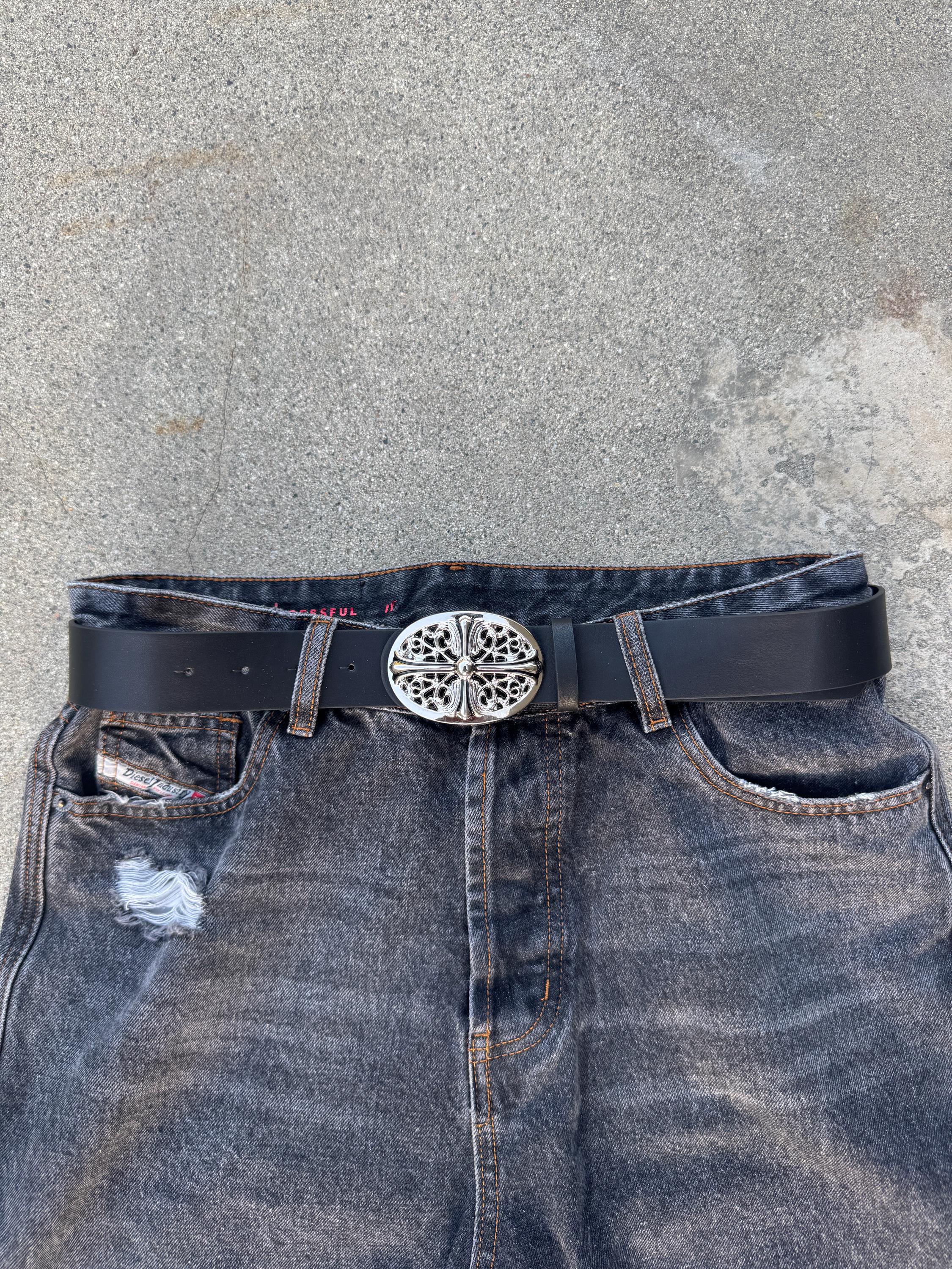 CH grunge silver stud belt leather punk Y2K chrome silver e9