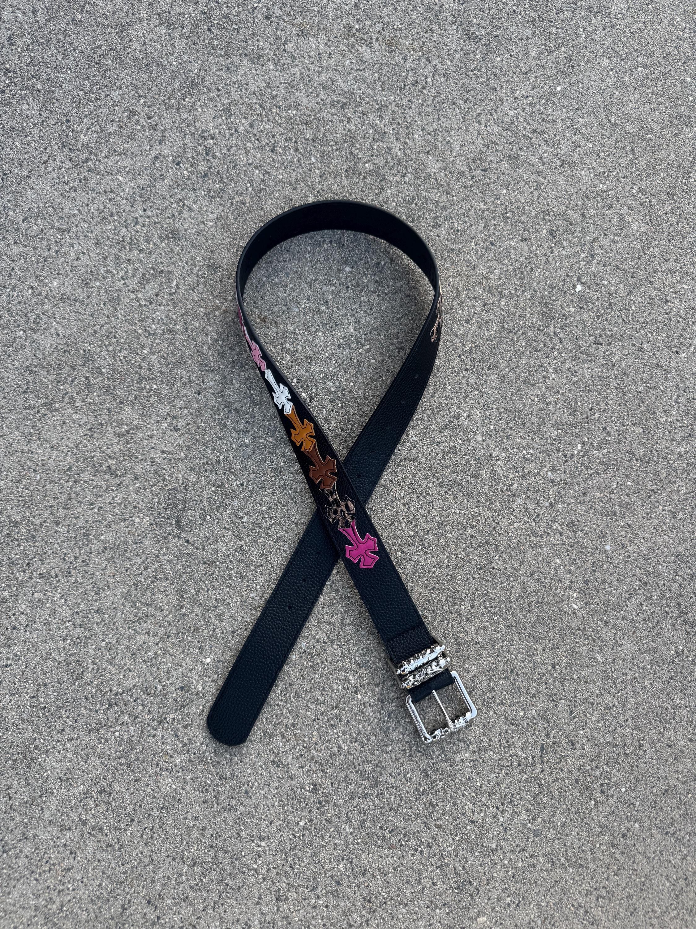 CH grunge silver roller belt leather crosses patch punk Y2K chrome silver e3