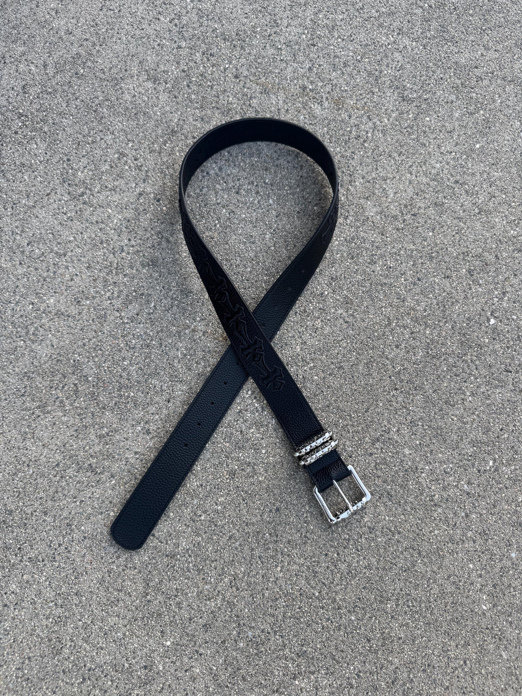 CH grunge black silver roller belt leather crosses patch punk Y2K chrome silver e7