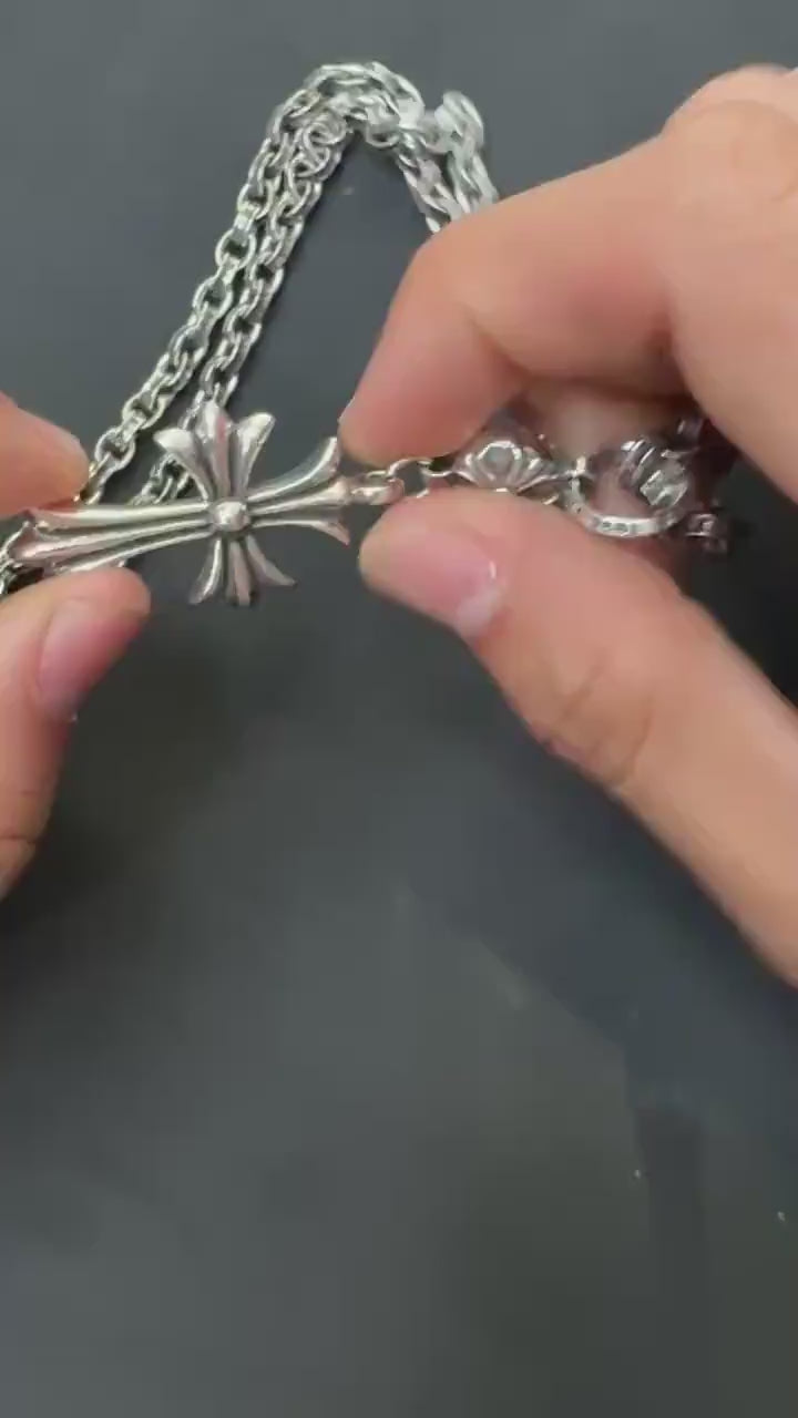 Ch gothic style y2k cross pendant engraved necklace chrome .925 silver chain pendant 24in for men and women unisex a25