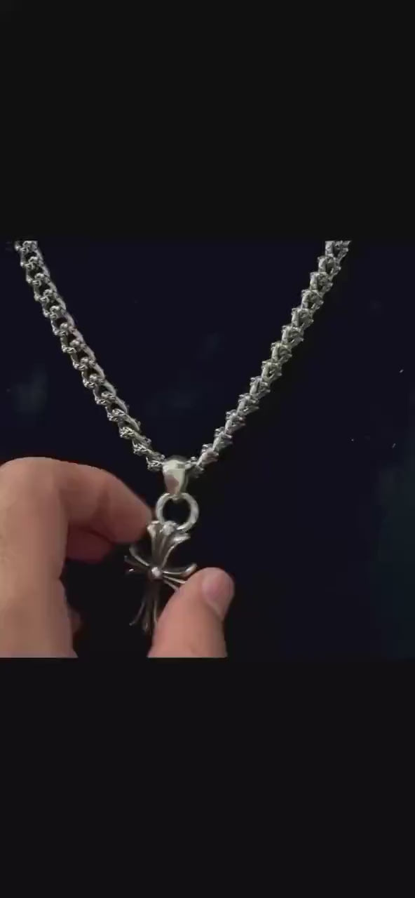 Ch gothic style y2k cuban link cross necklace chrome .925 silver chain pendant 20in for men and women unisex a7