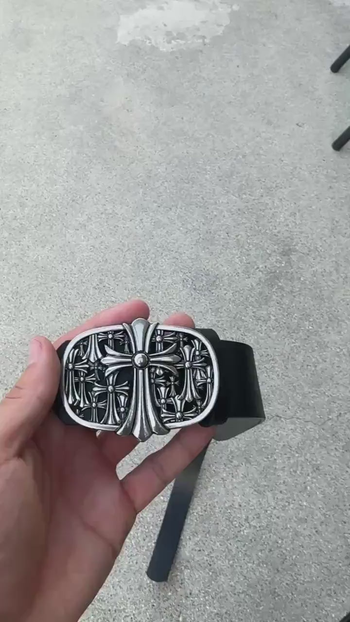 CH grunge silver belt leather cemetery punk Y2K chrome silver e8