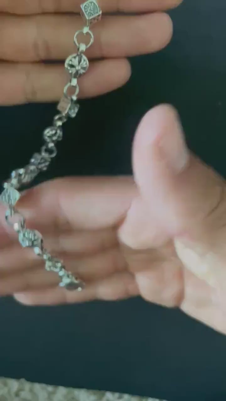 Ch gothic style y2k chrome silver punk dice chrome bracelet grunge b3