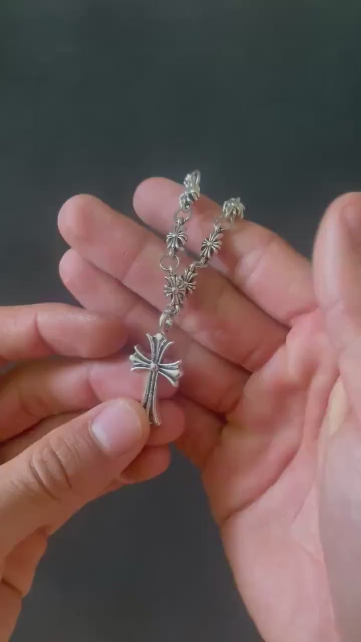 Ch gothic style y2k punk necklace chrome silver choke chain pendant 20in. a9