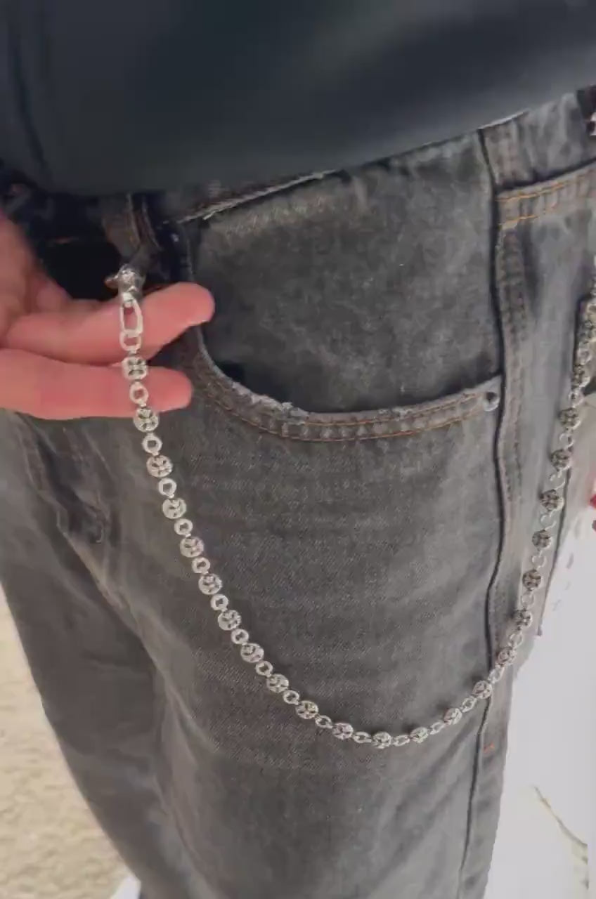 Ch style y2k pants dice wallet chain keychain biker motorcycle bag/purse clip chrome silver minimalist unisex for men and women c3