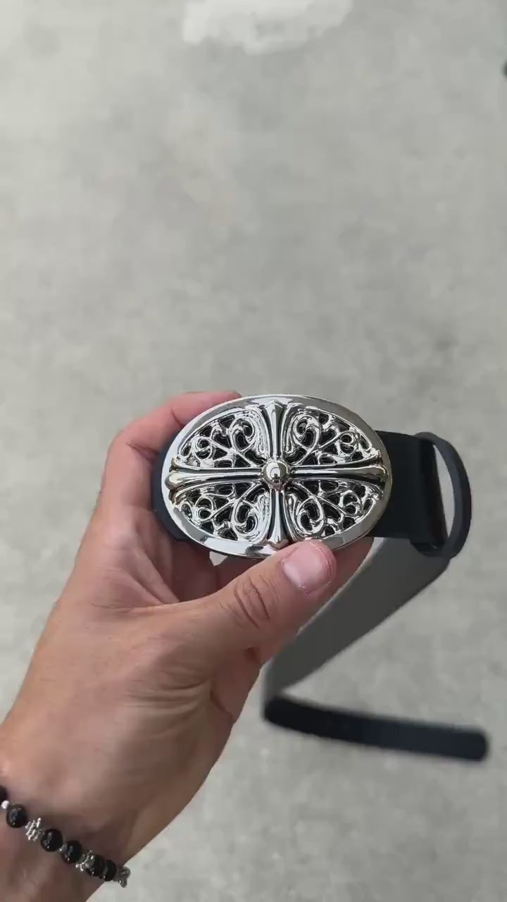 CH grunge silver stud belt leather punk Y2K chrome silver e9